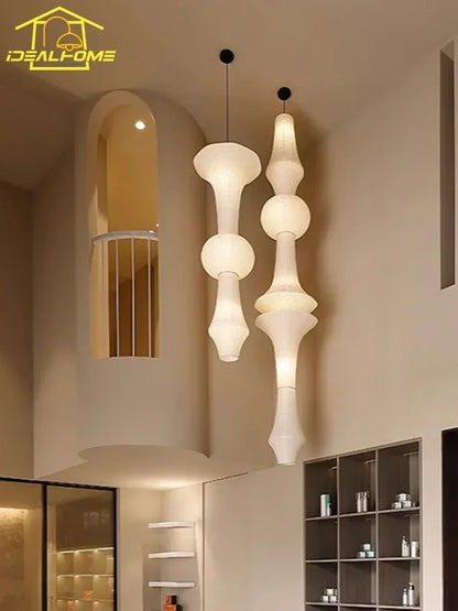 Akari-Style White Paper Wabi-Sabi Pendant Light