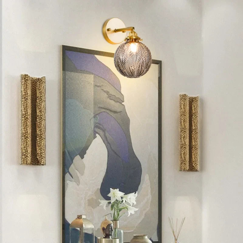 Decorbites™ Graue Glas LED Wandlampe Schlafzimmer Wohnzimmer Loft Modern Kupfer Wandlampe