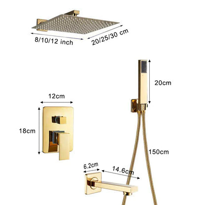 DecorBites™ Gold Rain Shower Faucet Wall Mounted Bathtub Mixer Tap Set