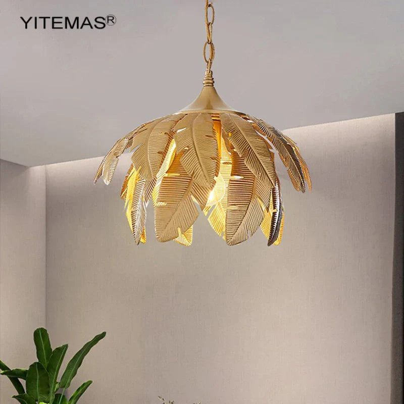 Decorbites™ Goldene Blätter Kronleuchter Kleine Pendelleuchte für Kücheninsel Flur E27 Fassung