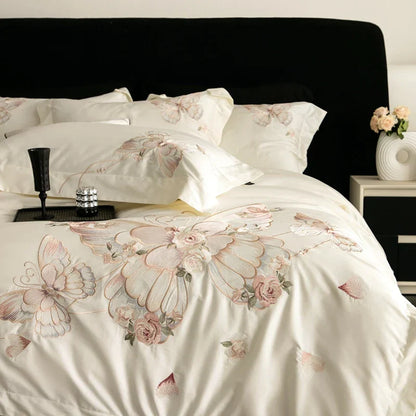 Decorbites™ Luxus-Schmetterlingsblumen-Stickerei-Bettwäsche-Set 800TC Ägyptische Baumwolle Daunenbezüge Laken Kissenbezüge