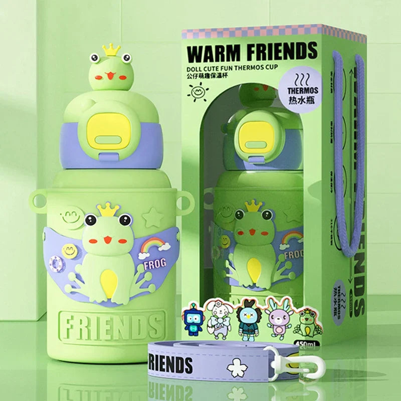 Decorbites™ Kinder-Cartoon-Edelstahl-Thermowasserflasche mit Trinkhalm