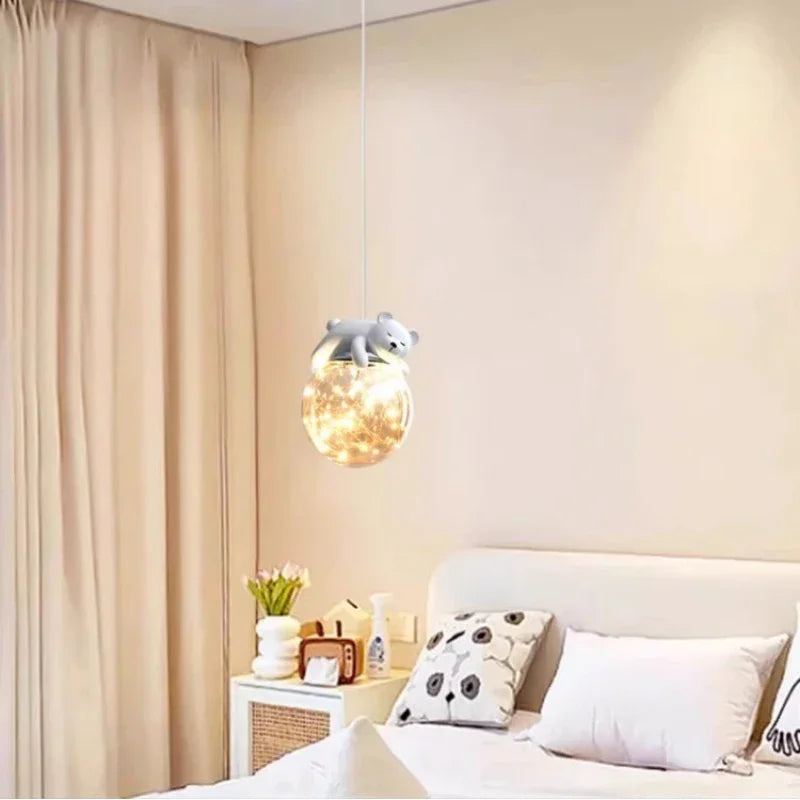 Decorbites™ Glas-Kinderzimmer-Leuchter: Weißer Bären-Hasen-Lampen für modernes Baby-Jungen- und Mädchen-Schlafzimmer