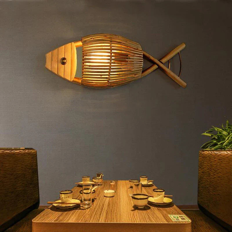 Decorbites™ Bambus-Fisch-Wandlampe: Retro-Dekoration für Café, Bar, Teehäuser, Wohnzimmer, Bauernhof, Hotelbeleuchtung