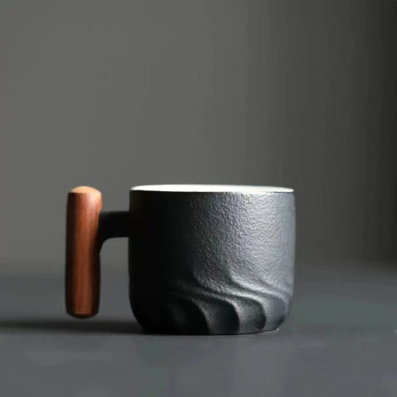 Decorbites™ Gradient-Glasur-Keramik-Kaffeetasse mit Holzeingriff für Zuhause und Büro