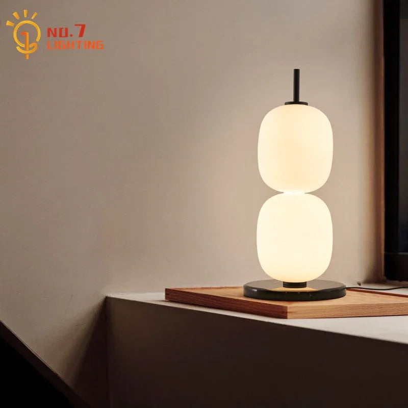 DecorBites™ Glass Gourd Table Lamp Marble Base Modern LED Indoor Lighting