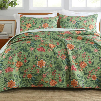 Decorbites™ Grünes Blumenmuster-Bettwäsche-Set 3-teilig, überdimensioniert mit Kissenbezügen
