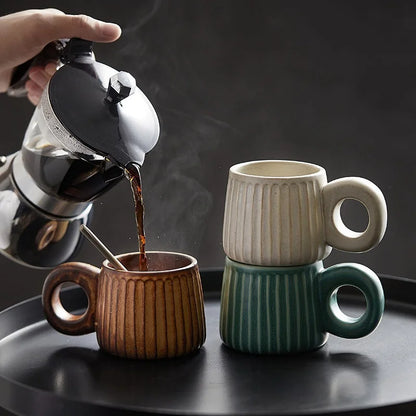 Decorbites™ Handgefertigte nordische Keramik-Tasse mit Ringgriff – Retro-Stil