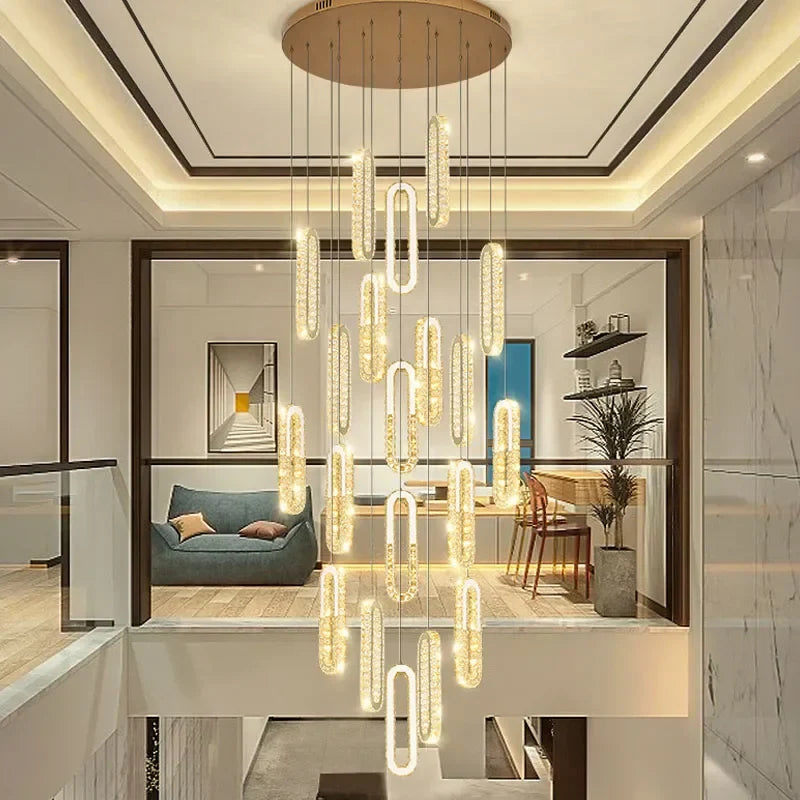 Gold Crystal Pendant Light 20-Light Elongated