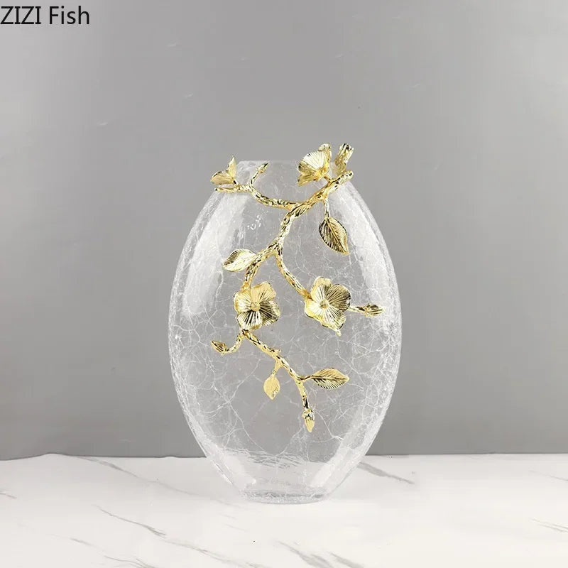 Decorbites™ Goldene Blüten-Glasvase als Schreibtischdekoration, ästhetische Blumenvasen, Raumdekoration