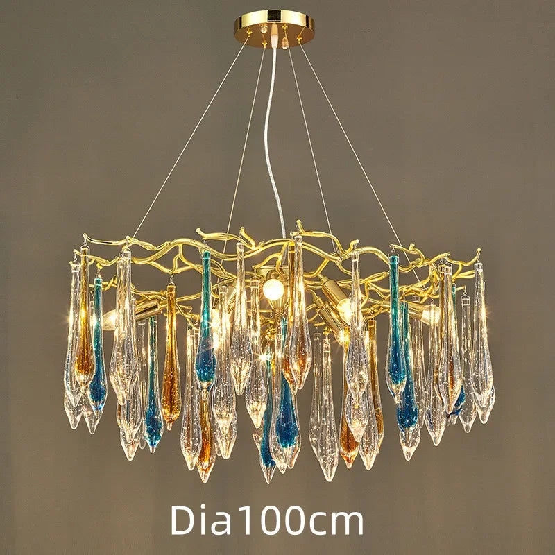 Gold LED Branch Chandelier Aluminum Dia100cm