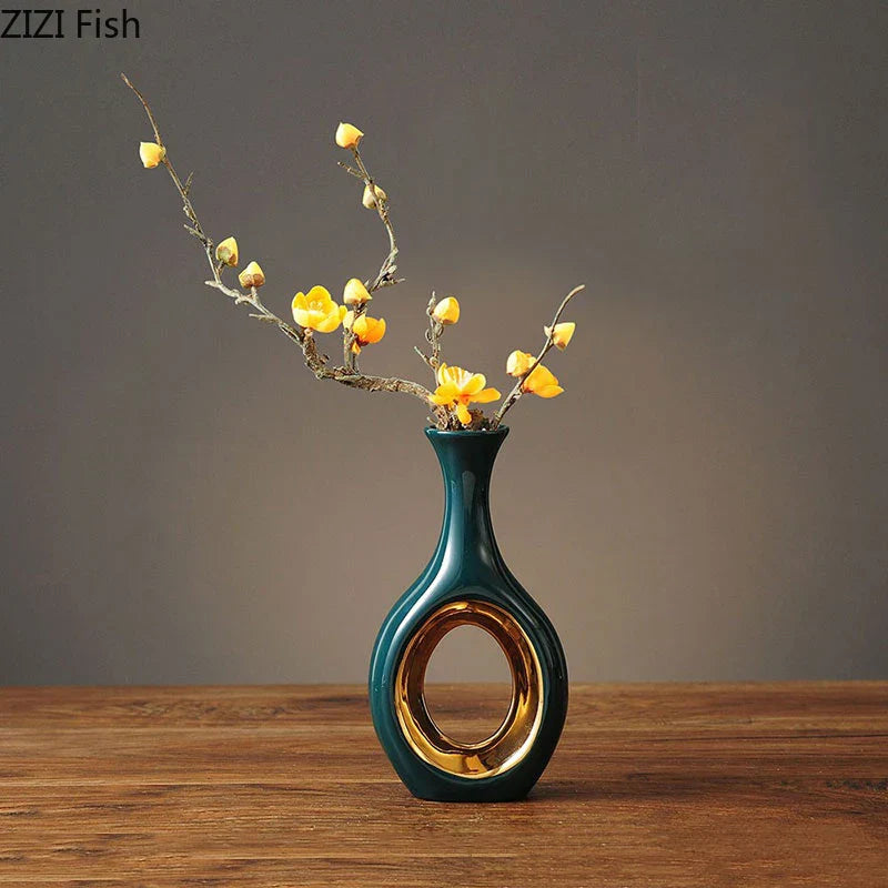 Gold Ceramic Floral Vase
