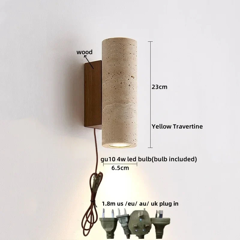 Decorbites™ LED Wandlampe Gelber Travertin-Stein Schlafzimmer Arbeitszimmer Café Holz Basis Treppenlicht