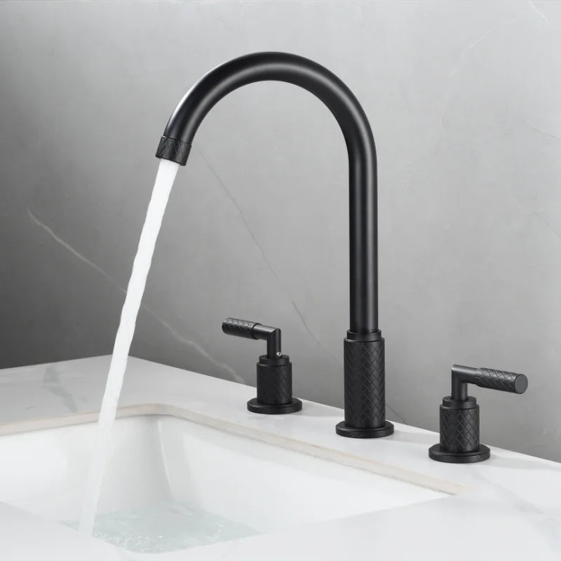 Decorbites™ Schwarzer Messing Beckenarmatur mit Wasserfall-Effekt und 3-Loch-Design