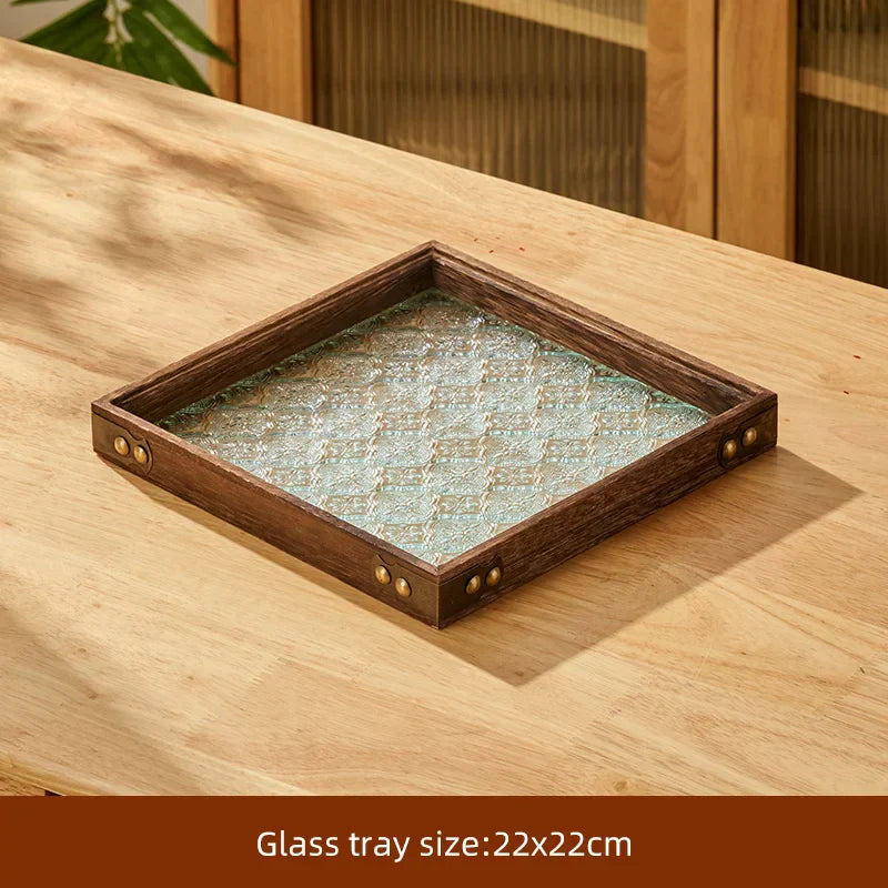 Glass Wood Serving Tray