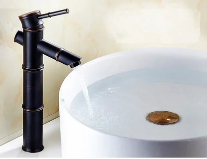 Decorbites™ Schwarze Bronze Wasserfallarmatur Bambus Badezimmer Waschtischarmatur Hoher Bogen Mischer