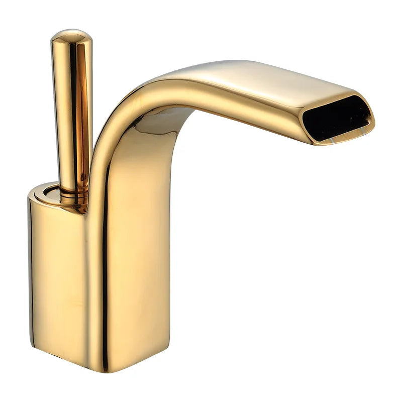 DecorBites™ Black Brass Waterfall Basin Faucet, Single Hole Hot Cold Sink Mixer Tap