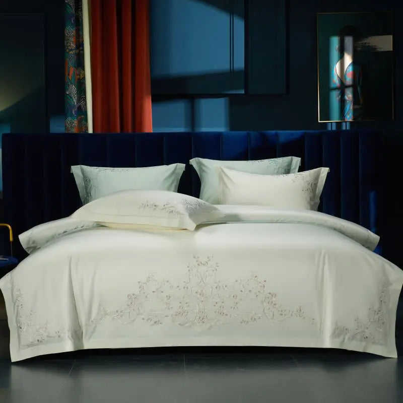 Decorbites™ Elegante Blumenstickerei 1000TC Ägyptische Baumwoll-Bettwäsche-Set Heimtextilien
