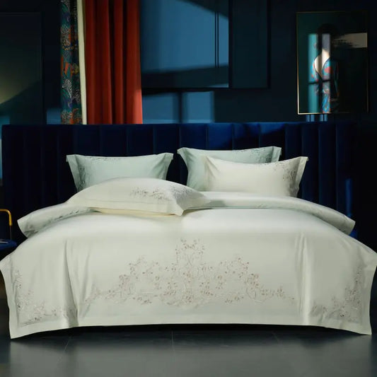Decorbites™ Elegante Blumenstickerei 1000TC Ägyptische Baumwoll-Bettwäsche-Set Heimtextilien