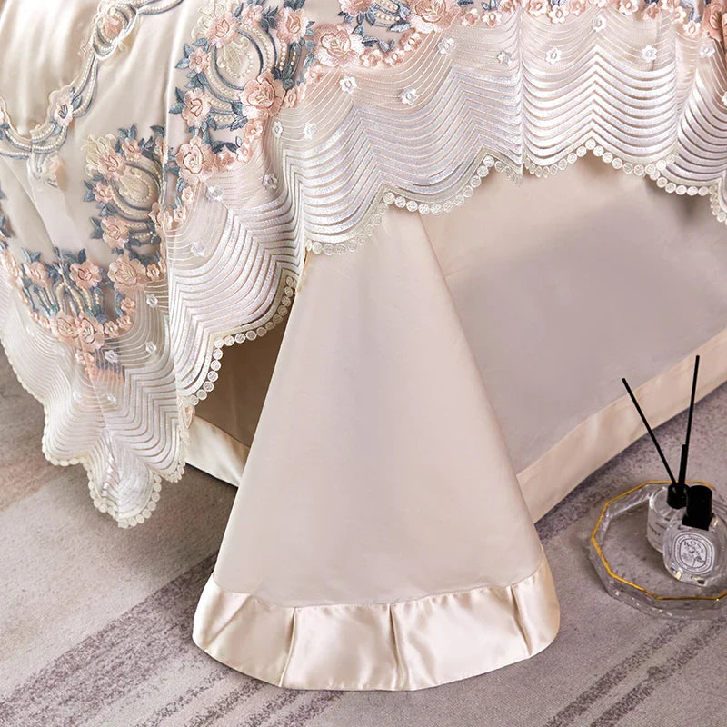 Decorbites™ Spitze Seiden-Baumwoll-Luxus-Französisches-Brautbettwäsche-Set für schicke Prinzessinnen-Schlafzimmer