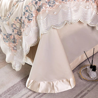 Decorbites™ Spitze Seiden-Baumwoll-Luxus-Französisches-Brautbettwäsche-Set für schicke Prinzessinnen-Schlafzimmer
