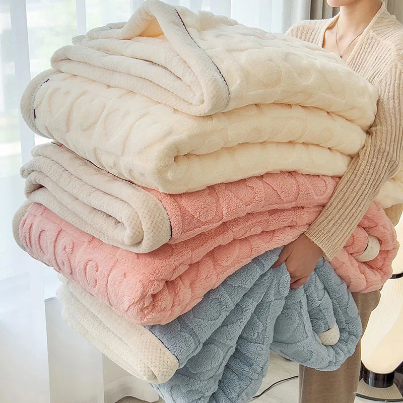 DecorBites™ Cozy Lamb Wool Blanket: Double-Sided, Thick Coral Fleece, Skin-Friendly & Warm