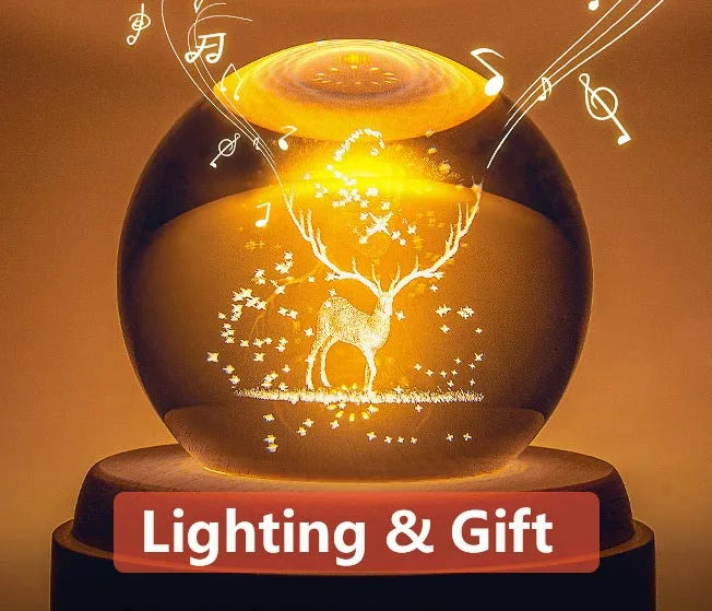DecorBites™ Crystal Ball Music Box: Rotating Light Projection, Birthday & Valentine's Day Gift