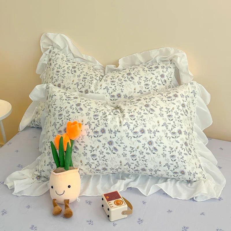 Decorbites™ Koreanische Prinzessin Blumen-Volants-Bettwäsche-Set: Einzel-/Queen-Duvet, Bezug & Kissenbezüge