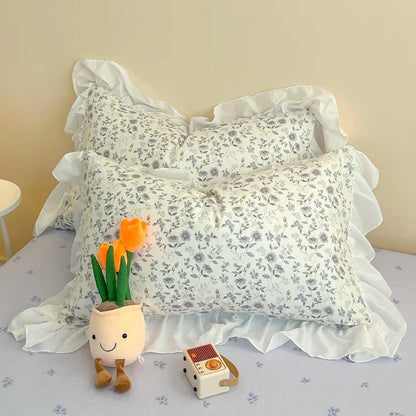 Decorbites™ Koreanische Prinzessin Blumen-Volants-Bettwäsche-Set: Einzel-/Queen-Duvet, Bezug & Kissenbezüge
