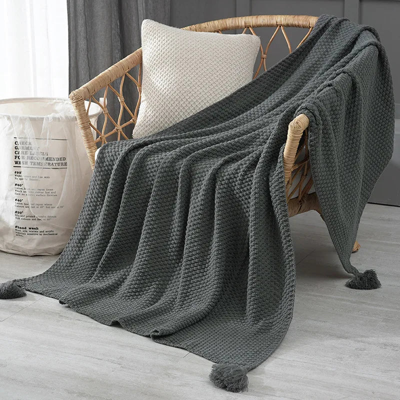 Fringe Knit Sofa Throw