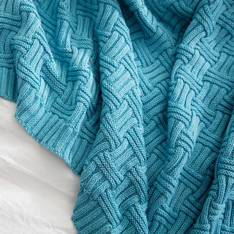 DecorBites™ Cozy Jacquard Blanket: 100% Cotton Solid Color Knitted Shawl for Office or Home