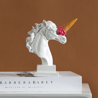 Decorbites™ Eiscreme-Pferdekopf-Harzskulptur-Figur für Heim- und Bürodekoration & Geschenke