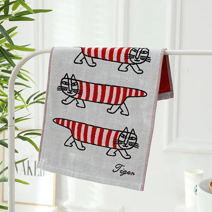 Decorbites™ Kinder-Cartoon-Gesichtstücher - Set aus 3 | Katzen-Motiv | 100% Baumwolle | 25*50cm