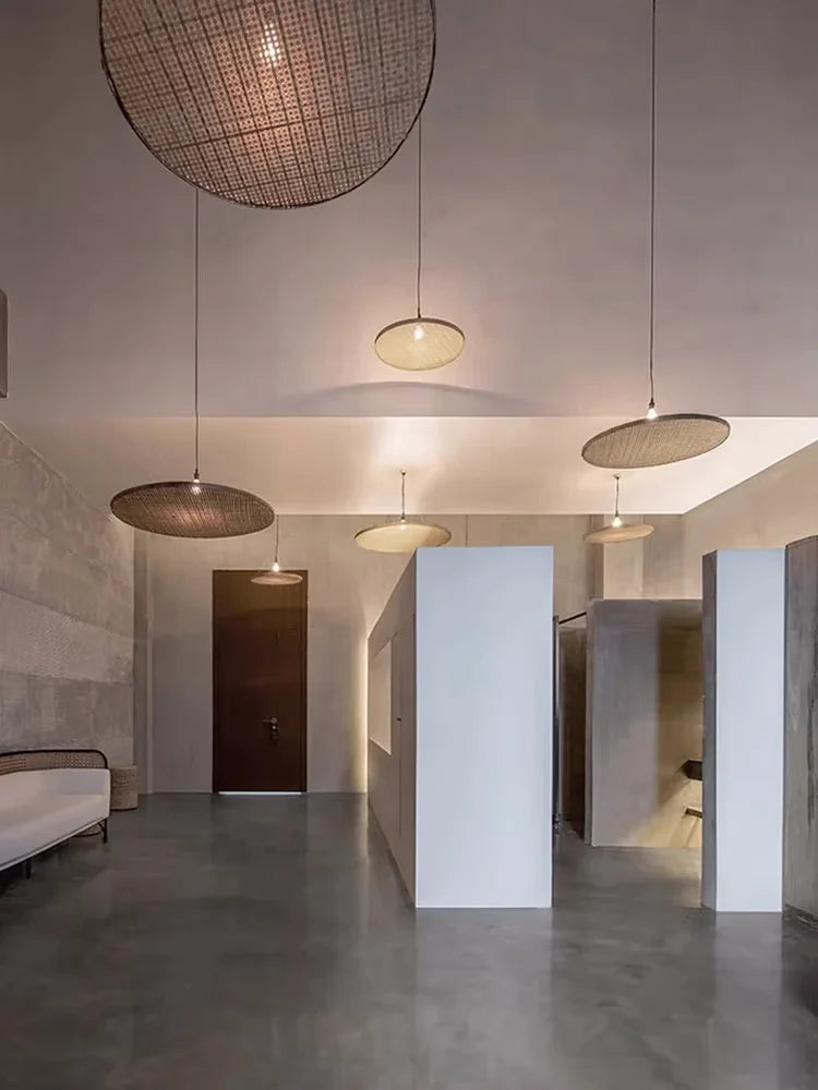 Japanisches Retro-Bambus-Handgefertigtes Restaurant-Pendant-Licht im Wabi-Sabi-Stil für Hotel-Bankettsäle, Unterkünfte und Teeräume