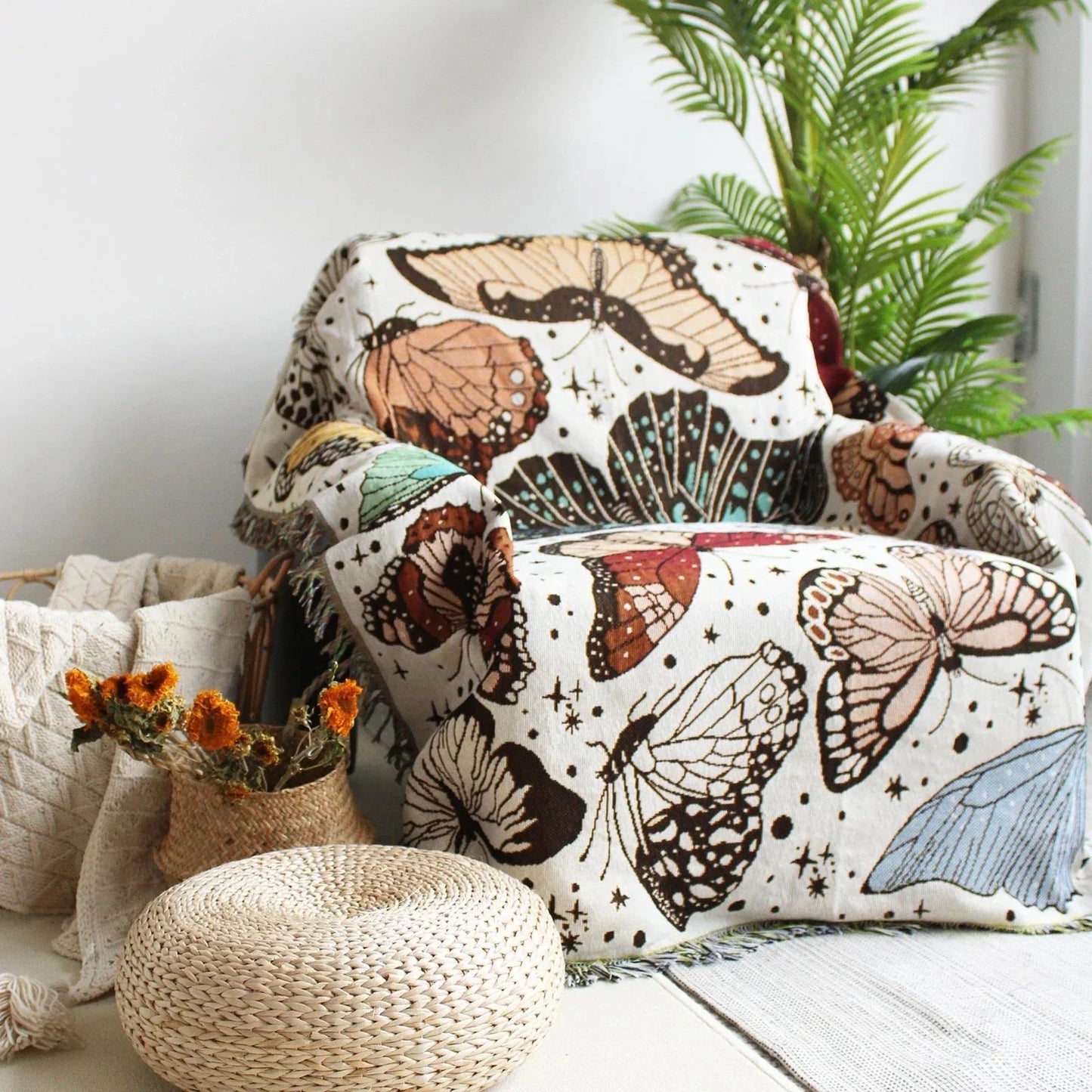 Decorbites™ Boho-Blumen-Baumwolldecke - Weiche Überdecke für Betten, Sofa & Wohnzimmer