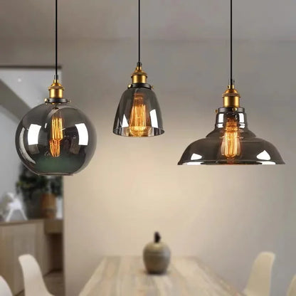 Retro Industrial Gray Glass Pendant Light