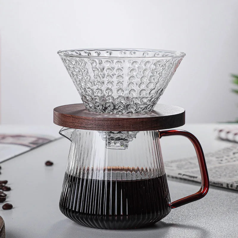 Decorbites™ Glas-Kaffeekanne mit V-förmiger Tülle und vertikalen Streifen, 350 ml/500 ml