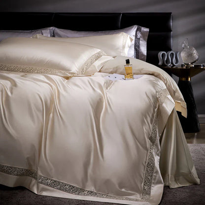 DecorBites™ Damask Lyocell Cotton Bedding Set with Soft Silky Finish