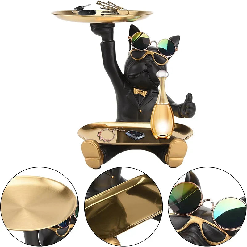 Decorbites™ Französische Bulldogge Tablett-Statue: Stilvolle Bulldogge-Aufbewahrungsdekoration für modernes Zuhause & Büro.