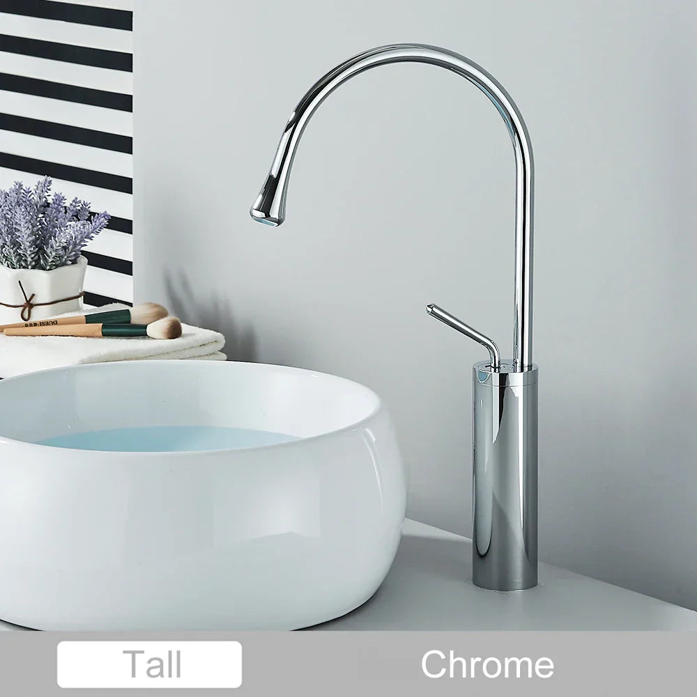 DecorBites™ Gold Tall Basin Faucet, 360 Swivel Waterfall Mixer for Bathroom Washbasin