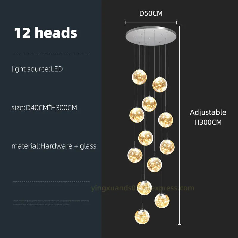 DecorBites™ Glass Ball Spiral Chandelier for Modern Staircase & Dining Table LED Ceiling Light