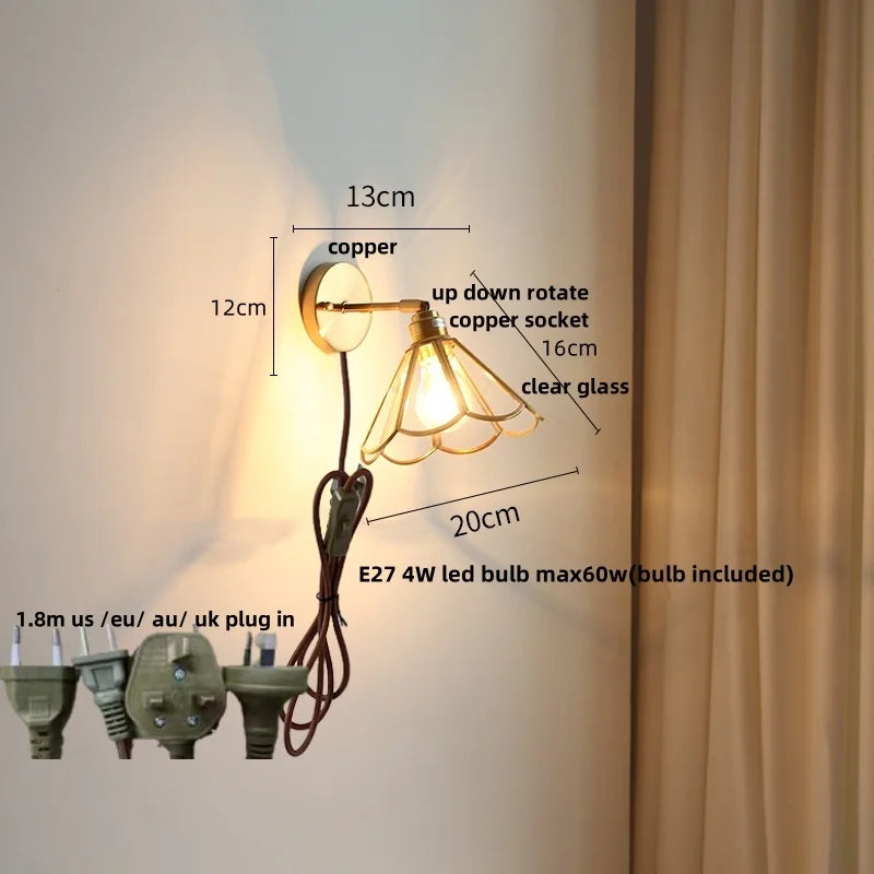 DecorBites™ Gray Glass LED Wall Lights, Pull Chain Switch, Modern Nordic Design