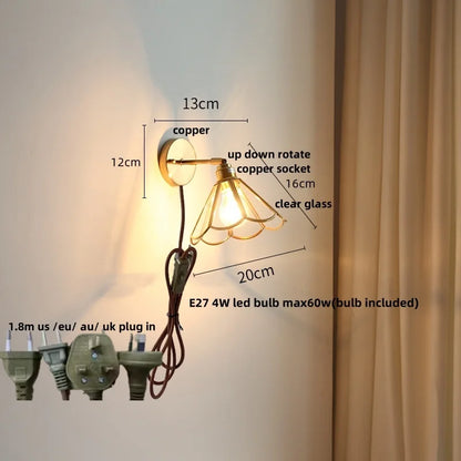 DecorBites™ Gray Glass LED Wall Lights, Pull Chain Switch, Modern Nordic Design