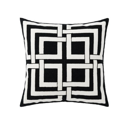DecorBites™ Geometric Embroidered Cushion Cover - Modern Black & White Pillowcase for Home Sofa