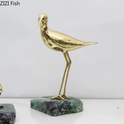 Decorbites™ Goldene Messingvogel auf Marmorsockel Schreibtischornament Statuen-Kunstwerk Dekoration