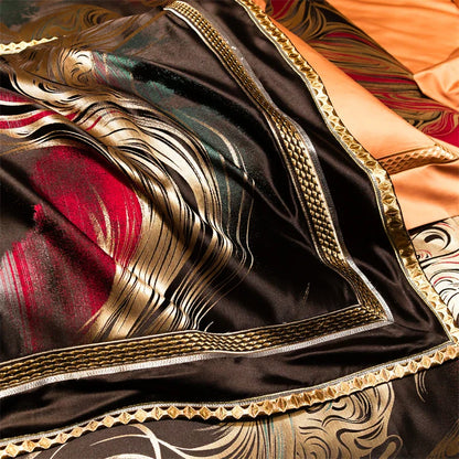 DecorBites™ Embroidered Brocade Egyptian Cotton Duvet Cover Set, Black Gold