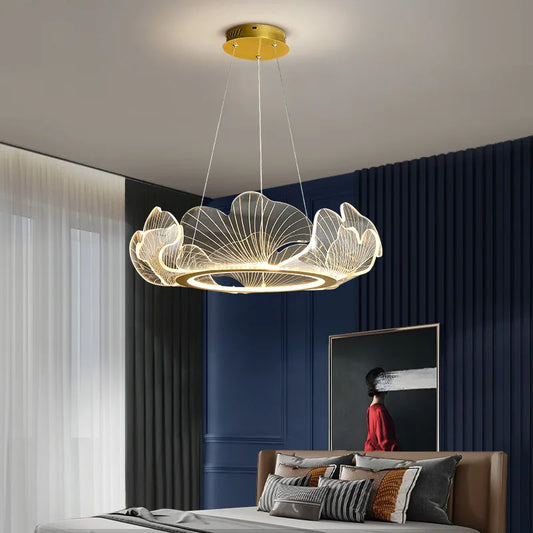 Decorbites™ Ginkgo-Acrylic-LED-Pendantleuchter, Gold-Metall, dimmbar, modernes Minimalismus