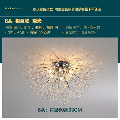 DecorBites™ Golden Löwenzahn-Kristallkronleuchter: Warme nordische LED-Deckenleuchte für romantisches Wohnzimmer.