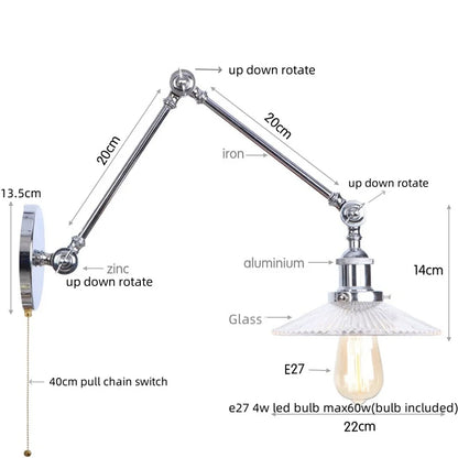 Decorbites™ Industrielles Loft Schwenkarm-LED-Wandleuchte Glas Vintage Spiegel-Lampe