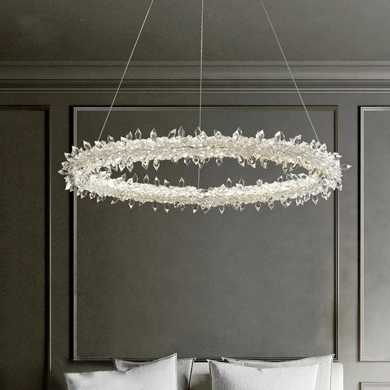 Gold Crystal Pendant Light Art Deco 4-Ring D100cm